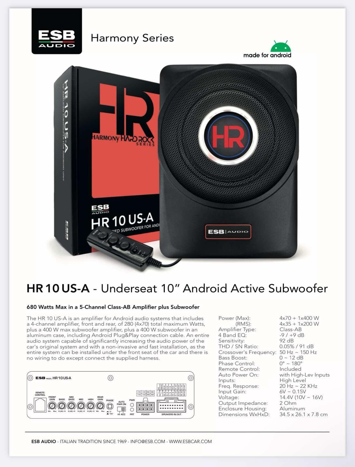 Alternative view of 10"/250 mm Active Android Subwoofer